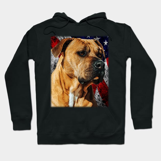 Patriotic Pitbull Dog Drawing - Vintage Pit Bull & American Flag Puppy Painting USA Hoodie by Trade Theory